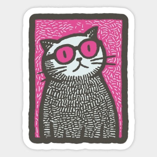 Cool Cat with Pink Glasses | Funny Pop Art Graphic Sticker